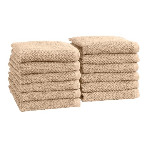 Great Bay Home 100% Cotton 12-Pack 13x13 Wash Cloth - Absorbent, Quick-Drying, Durable Face Towels for Bathroom Decor - Low-Twist, Two-Ply Fibers (Taupe) - color: 02 Taupe, size: Washcloth (Pack of 12)