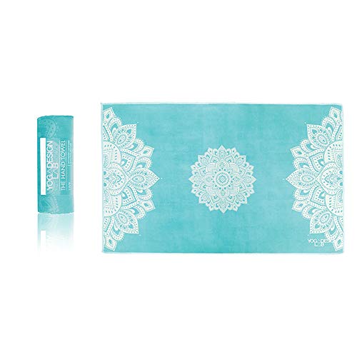 yogadesignlab | THE Hand Towel | Premium Non Slip Hand Towel | Designed in Bali | Colorful Eco Printed + Quick Dry + Soft | Hot Yoga, Bikram, Ashtanga, Sport, Barre, Travel (Mandala Turquoise) - color: Mandala Turquoise
