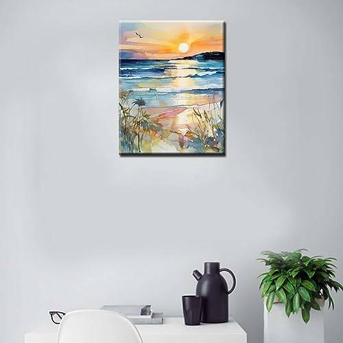 Sunset Beach Sea Landscape Paint by Numbers Kits 16x20 inch Canvas DIY Oil Painting for Kids, Students, Adults Beginner with Brushes Acrylic Pigment Graffiti Abstract Beach Photo Gift(without Frame) - color: Abstract Beach 02, size: 16''x20''(Frameless)