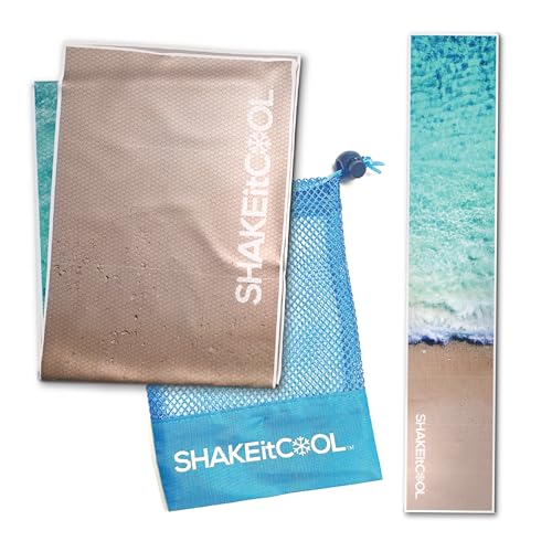 SHAKEitCOOL Original Cooling Towel – Be Cool in Style - Heat Relief, Soft, Lightweight, Sun Protection, Easy Clean - Perfect for Biking, Running, Yoga, Gym, Gardening - Beach - color: Beach
