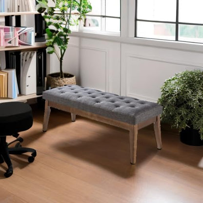 24KF Linen Upholstered Buttons Tufted Entryway Bench with Solid Wood Leg,Bed Bench Ottoman with Padded Seat,5034-Dark Gray - color: Dark Gray Linen, size: Tufted Bench with Solid Wooden Base