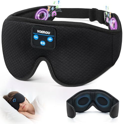 Voerou Sleep Headphones, 3D Bluetooth 5.4 Sleep Mask Wireless Eye Mask, Sleeping Mask with Bluetooth Headphones for Side Sleepers with Ultra-Thin Speakers, Perfect for Sleeping Travel Christmas Gifts - color: Light Black