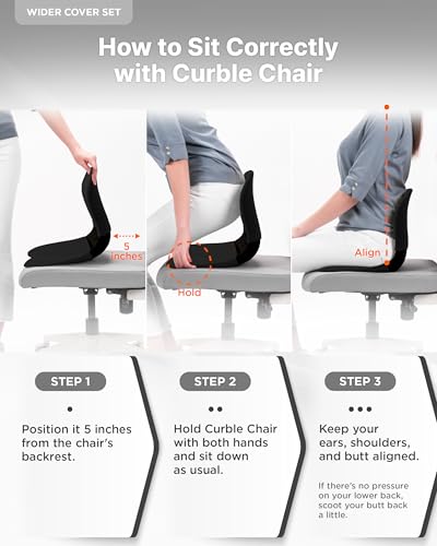 curble Wider – Ergonomic Desk Chair Seat Cushion, Everyday Passive Posture Trainer for Work from Home, Office & Car, Breathable Lumbar Support (Black) - color: Set Black