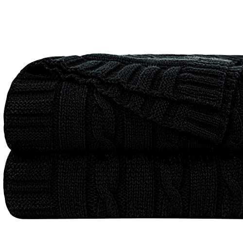NTBAY Cotton Cable Knit Throw Blanket, 51 x 67, Black - color: Black, size: Throw(51"x67")