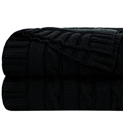 NTBAY Cotton Cable Knit Throw Blanket, 51 x 67, Black - color: Black, size: Throw(51"x67")