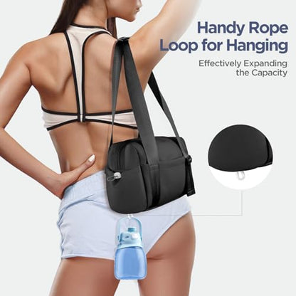 Mini Gym Bag for Women Girls Small Gym Tote Bag with Wet Compartment Waterproof Travel Duffle Bag Cute Workout Sport Bag - color: Black-12in