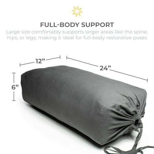 엑스트라 펌 라지 요가 볼스터, 61 x 30.5 x 15.2cm(24 x 12 x 6인치) 신치 또는 지퍼 요가 베개, 스튜디오용 탈착식 커버가 있는 직사각형 면 쿠션, 1팩 또는 2팩 - color: 차콜 - 신치 커버, size: 2팩