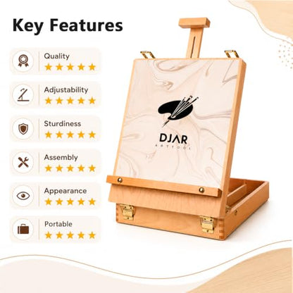 DJAR Tabletop Sketchbox Art Easel for Painting, Solid Beech Wood, Natural | Adjustable Desktop Art Stand with Storage Drawer, Portable Wooden Tool Box for Sketching, Drawing and Painting Supplies ﻿ - style: Tabletop Easel