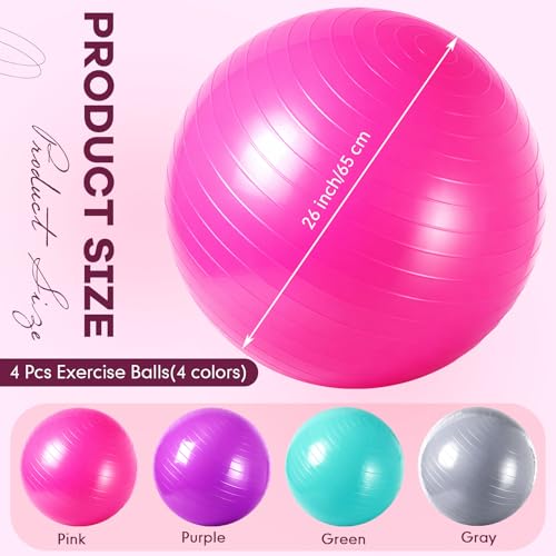 Leyndo 4 Pcs 26 Inch Yoga Exercise Ball Pilates - color: Pink Green Gray Set