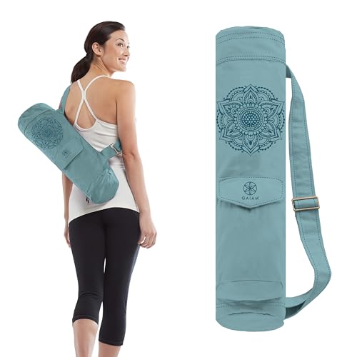 Gaiam Cargo Yoga Mat Bag, Full-Zip Carrier | Fits Most Mats | Front Zip Pocket | Phone Pocket & Earbuds Slit | Adjustable Strap | Women & Men - color: Niagara, size: 30" L x 5.5" diameter, Pack of 1