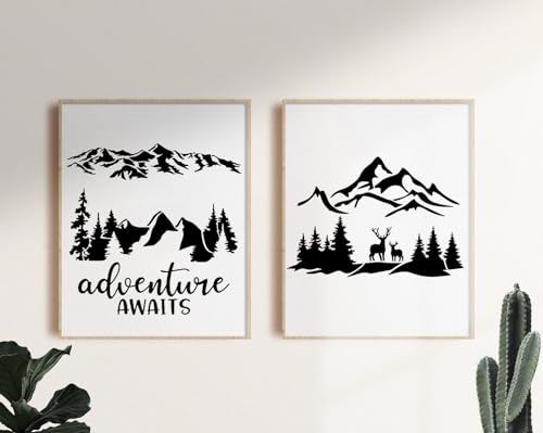 Mountain Stencils for Wood Burning Tree Stencil | Reusable Forest Animal Stencils Drawing Templates for Fabric Furniture Wall DIY Crafts - style: Mountain