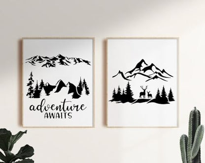 Mountain Stencils for Wood Burning Tree Stencil | Reusable Forest Animal Stencils Drawing Templates for Fabric Furniture Wall DIY Crafts - style: Mountain