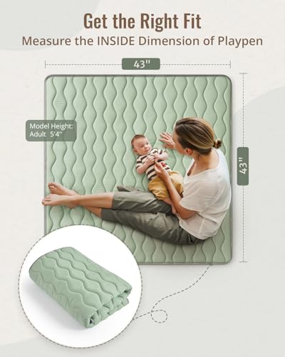 Blissful Diary Portable Baby Play Mats for Floor, 43" X 43" Thicker Cushioned Foldable Baby Crawling Mat for Indoor Outdoor, Non-Slip & Washable Kids Playmat for Tummy Time Activity, Sage Green - color: Sage Green, size: 43" X 43"