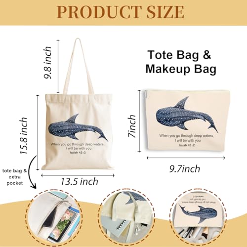 Whale Shark Makeup Bag Canvas Tote Bag Gifts for Women Friend Birthday Beach Shopping Appreciation Christmas - color: Deepwatersisaiah 388