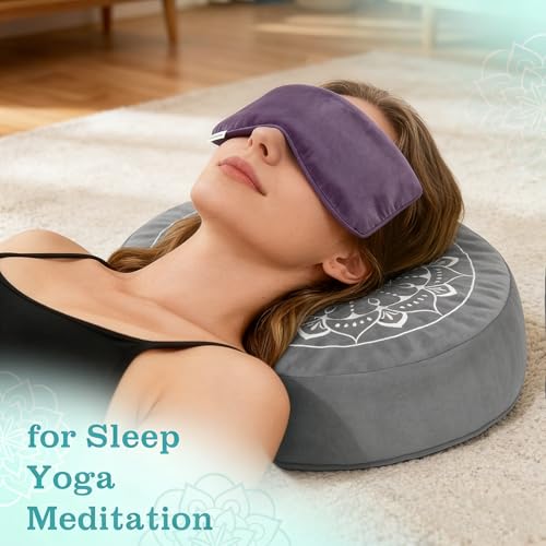Hihealer Meditation Cushion, Traditional Tibetan Velvet Meditation Pillow | Buckwheat Yoga Bolster, Large Floor Cushion & Pillow for Adults, Zafu Zabuton Set, Zen Meditation Mat - color: Calmly Grey & White