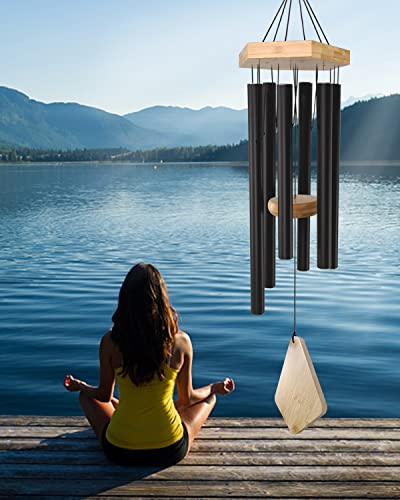 Wind Chimes 30 Inches Deep Tone Memorial Wind Chimes with Hook for Mother's Day/Housewarming/Christmas, Patio, Garden, Yard, Home Decor, Black - size: 30"BK