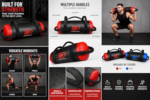 Vinyl Sandbag Workout Training Power Bag with Handles & Zipper | Weight Lifting, Running, Weight Adjustable Fitness Powerbag, Crossfit Exercise Powerlifting and Functional Gym Workout Unfilled