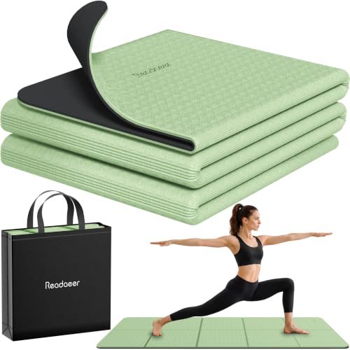 Readaeer Double Color Yoga Mat - 72"x24"x0.24" (6mm),Non-Slip TPE Exercise Mat - color: Green