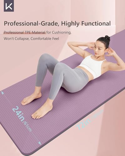 KEEP Yoga Mat 7mm Thick Non Slip - Extra Cushion TPE Exercise Mat for Home Workout & Pilates, Eco Friendly Knee Protection, 72"x24" Large Fitness Mat with Carrying Strap - color: pink