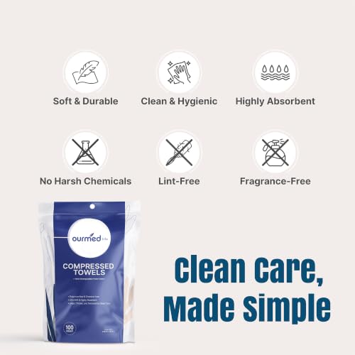 Ourmed Life Compressed Towel, Disposable Washcloths, 12 x 10 In, 100 Count - size: 100 Count (Pack of 1)