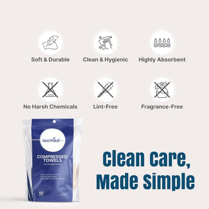 Ourmed Life Compressed Towel, Disposable Washcloths, 12 x 10 In, 100 Count - size: 100 Count (Pack of 1)
