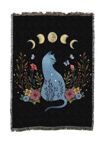 Pure Country Weavers Cat On The Hill by Episodic Drawing - Gift Tapestry Throw Blanket Woven from Cotton - Made in The USA (50X60) - color: Cat on the Hill, size: 50x60