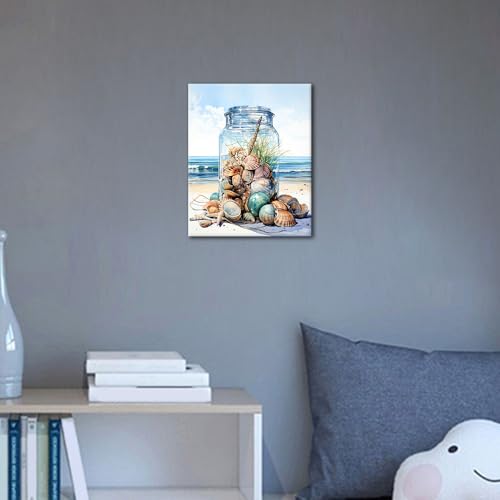 TUMOVO Seashells Paint by Numbers Kit for Adults Beginners, Beach Adult Paint by Number on Canvas, Sea Scenery Oil Painting for Gift Home Wall Decor Art Crafts 16"x20"(Frameless) - color: Seashell
