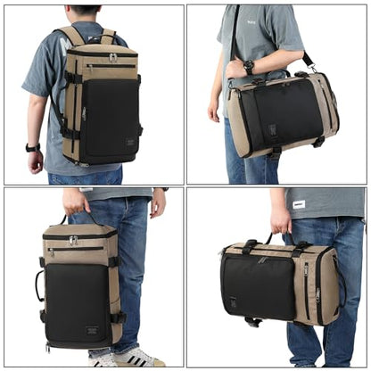 Kalesi Gym Duffle Bag Backpack 4-Way Waterproof with Shoes Compartment for travel Sport Hiking laptop - color: Business-khaki