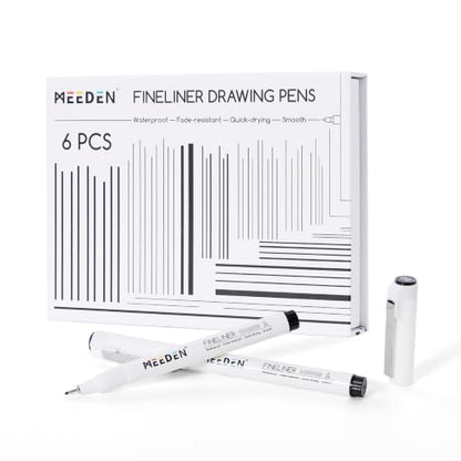 MEEDEN Micro Fineliner Drawing Pens: Fine Liner Pen 6 Pack, 0.8mm Black Waterproof Archival Ink for Bold Outlining, Comic Panels, Lettering, Manga, Illustration and Line Contrast - Needle Nip - style: 0.8mm Needle Nib