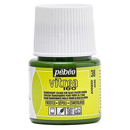 PEBEO Pebeo Vitrea 160 Glass Paint - Water-Based Transparent High-Gloss Color Paints for Glass, Non-Toxic & Heat Safe, 45 ml Bottle, Aniseed (112038) - color: Anis