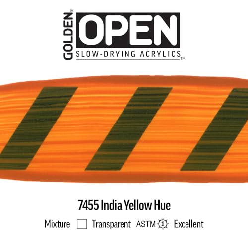 GOLDEN OPEN Slow-Drying Acrylics, India Yellow Hue, 5 fl oz. tube, Professional Acrylic Paint, Transparent - color: India Yellow Hue, size: 5 Fl Oz (Pack of 1)