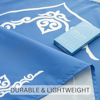 Portable Islamic Pocket Prayer Mat, Waterproof & Lightweight Thin Travel Sajjadah, Foldable Compact Small Muslim Praying Rug with Elastic Band, Essential Salah Gift Accessory - color: Royal Blue