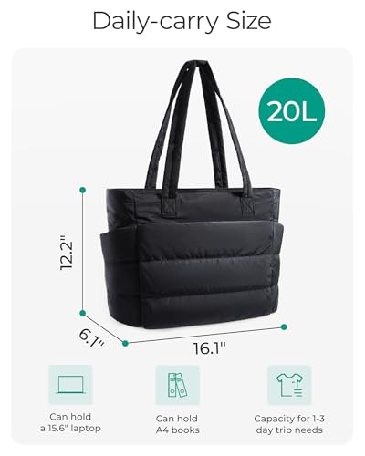 BAGSMART Puffy Tote Bag for Women, Lightweight Work Tote Handbag - color: Charcoal Gray, size: Standard