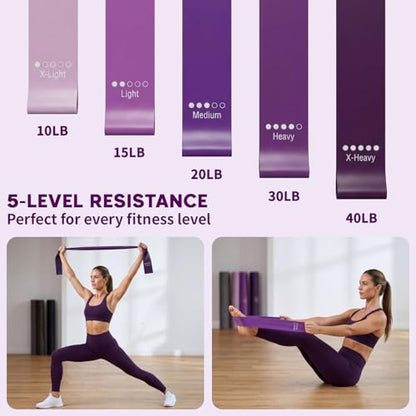 Hoikwo Purple 15 Pcs Pilates Kit for Women Resistance Bands Combo Yoga Sets | 7.3" Yoga Ball with Pump, 5 TPE Loop Bands, Long Band, Figure-8 Band, 2 Sliders, Grip Socks and Storage Bag for Home, Gym