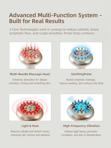 Yuonry Lymphatic Drainage Massager & Anti Cellulite Massage Tool, Reduce Stretch Marks & Cellulite, for Legs, Arms & Belly, Body Sculpting Machine with Microcurrent, Light, Heat & Vibration,White | Reduce Stretch Marks & Cellulite, for Legs, Arms & Belly,