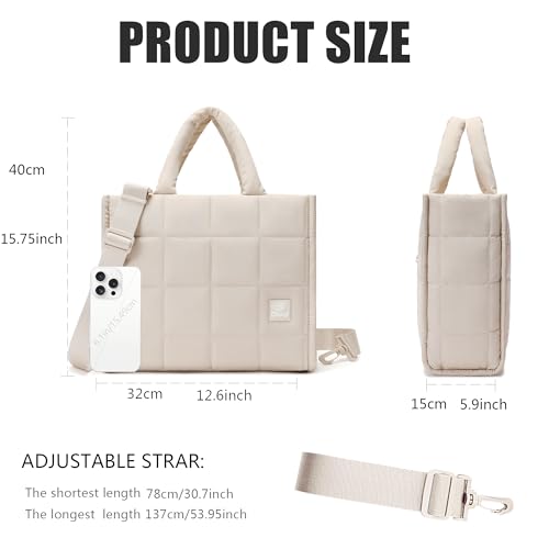 Quilted Crossbody Bags for Women,Puffer Weekender Overnight Bag,Purse Handbag Organizer,Small Tote Bags Shoulder Bag - color: Beige