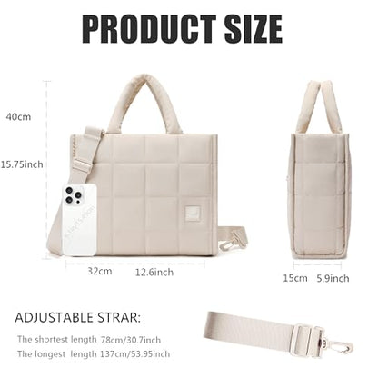 Quilted Crossbody Bags for Women,Puffer Weekender Overnight Bag,Purse Handbag Organizer,Small Tote Bags Shoulder Bag - color: Beige
