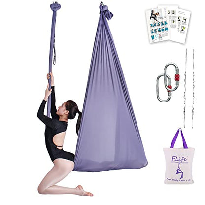 F.Life Aerial Silk Yoga Hammock & Swing for yoga Inversion,Strength training,starter hardware kit - color: Gunmetal