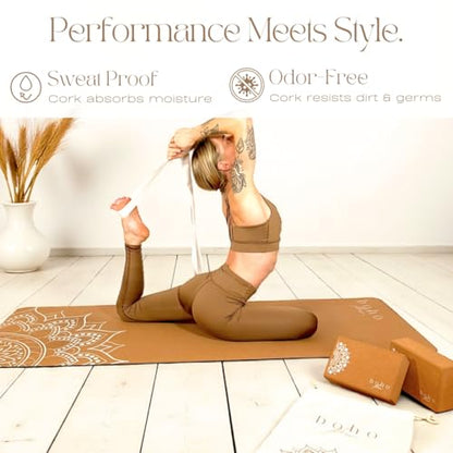 Cork Yoga Block Set – 2 Pack with Strap & Canvas Bag | Luxury Portuguese Yoga Blocks 9”x6”x3” | Heavy-Duty, Non-Slip Support | Eco-Friendly, Plastic-Free Materials