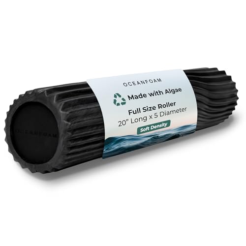 Oceanfoam Soft Tidal Roller (Black & Charcoal Marbled) - Low Density Foam Roller for Physical Therapy, Back Pain, Exercise & Stretching - Wave Textured - Yoga & Wellness - Full Size, 20" x 5" - color: Black & Charcoal Marbled