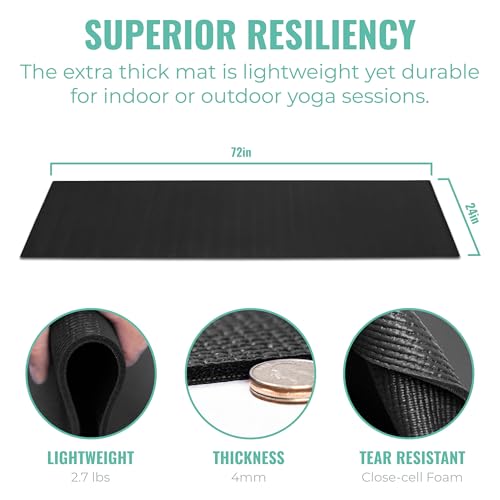 Elevate Bulk Extra Long Yoga Mats, 10 Pack, 72x24in | Bulk Non Slip Exercise Mats for Workout, Stretching, Fitness - Wholesale Non Toxic Gym Mats for Home, Schools and Studios - color: Black