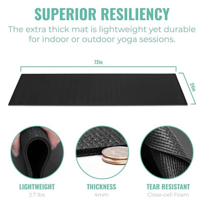 Elevate Bulk Extra Long Yoga Mats, 10 Pack, 72x24in | Bulk Non Slip Exercise Mats for Workout, Stretching, Fitness - Wholesale Non Toxic Gym Mats for Home, Schools and Studios - color: Black