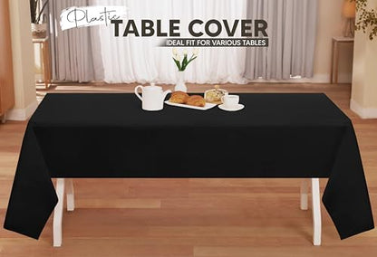 Utopia Kitchen Plastic Table Cloth Disposable [Black, 6 Pack] | Rectangle Tablecloth Waterproof Stain Resistant Party Table Cover - color: Black, size: 54X108 Inch - 6PC