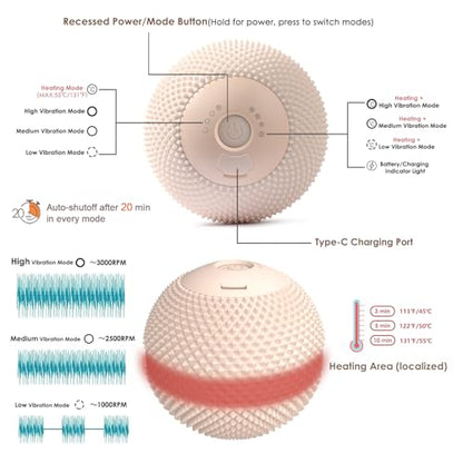 Heating Vibrating Massage Ball with 7 Modes & Memory Function | Electric Massage Ball with Recessed Button Design for Myofascial Release, Deep Tissue & Trigger Point Therapy (Beige) - color: Beige
