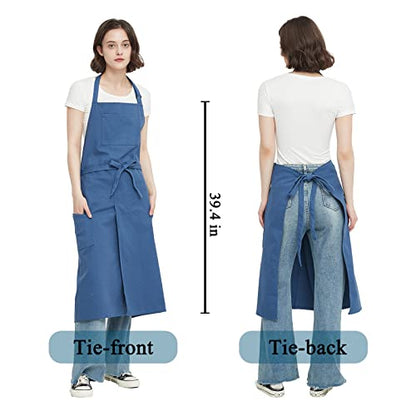 Pottery Apron Split Leg,100% Cotton Artist Apron 3 Pockets for Women Men,Ceramics Clay - color: Blue, size: 36" long