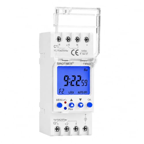 DC/AC 12V Power 2 Channels Big LCD Display Programmable Timer, Time Switch Dual-Relay, 16A with Blue Backlight - size: Input 12VDC