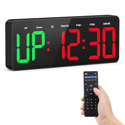 Gym Timer Clock Large Display, 12" LED Exercise Workout Interval Timer with Remote for Boxing Tabata/FGB/EMOM,Countdown/Up,Stopwatch Clock for Sports,Home Gym,Yoga,Garage,Office,Classroom - color: Black