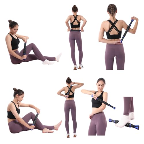 Muscle Roller Massage Roller Stick- Deep Tissue Fascia Blaster for Myofascial Pain Relief, Lymphatic Drainage & Body Sculpting, Handheld Physical Therapy & Recovery Tool (Blue & Black - color: Blue Black