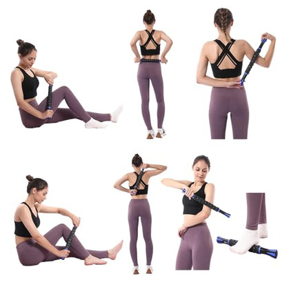 Muscle Roller Massage Roller Stick- Deep Tissue Fascia Blaster for Myofascial Pain Relief, Lymphatic Drainage & Body Sculpting, Handheld Physical Therapy & Recovery Tool (Blue & Black - color: Blue Black