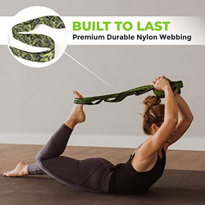 Gradient Fitness Stretching Strap for Physical Therapy, 12 Multi-Loop Stretch Strap 1.5" W x 8' L, Neoprene Handles, Physical Therapy Equipment, Yoga Straps for Stretching, Leg Stretcher. - color: Camo
